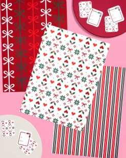 A Merry Mix Wrapping Paper Set - 12 sheets + 16 tags