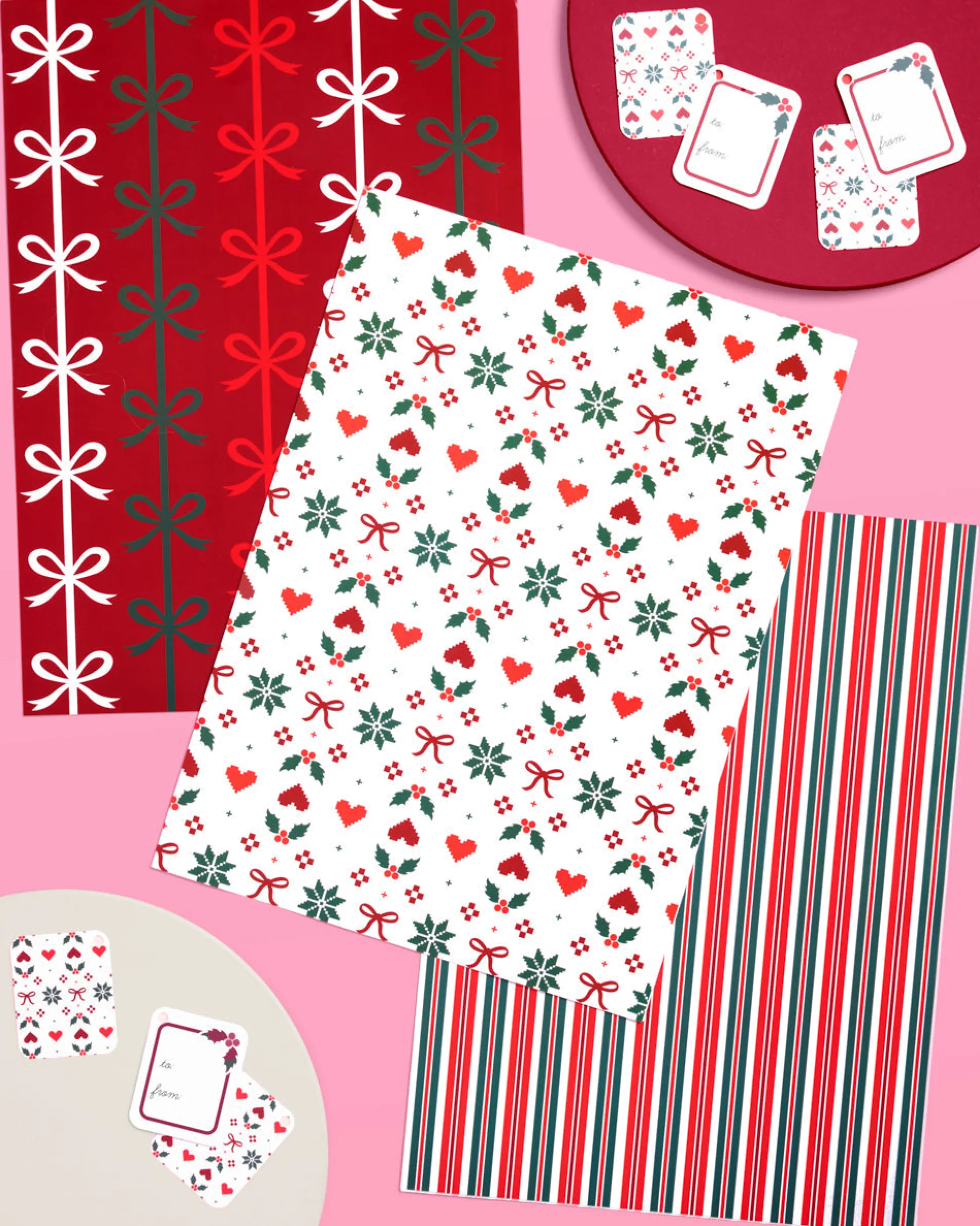 A Merry Mix Wrapping Paper Set - 12 sheets + 16 tags