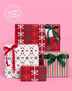 A Merry Mix Wrapping Paper Set - 12 sheets + 16 tags
