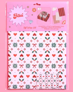 A Merry Mix Wrapping Paper Set - 12 sheets + 16 tags