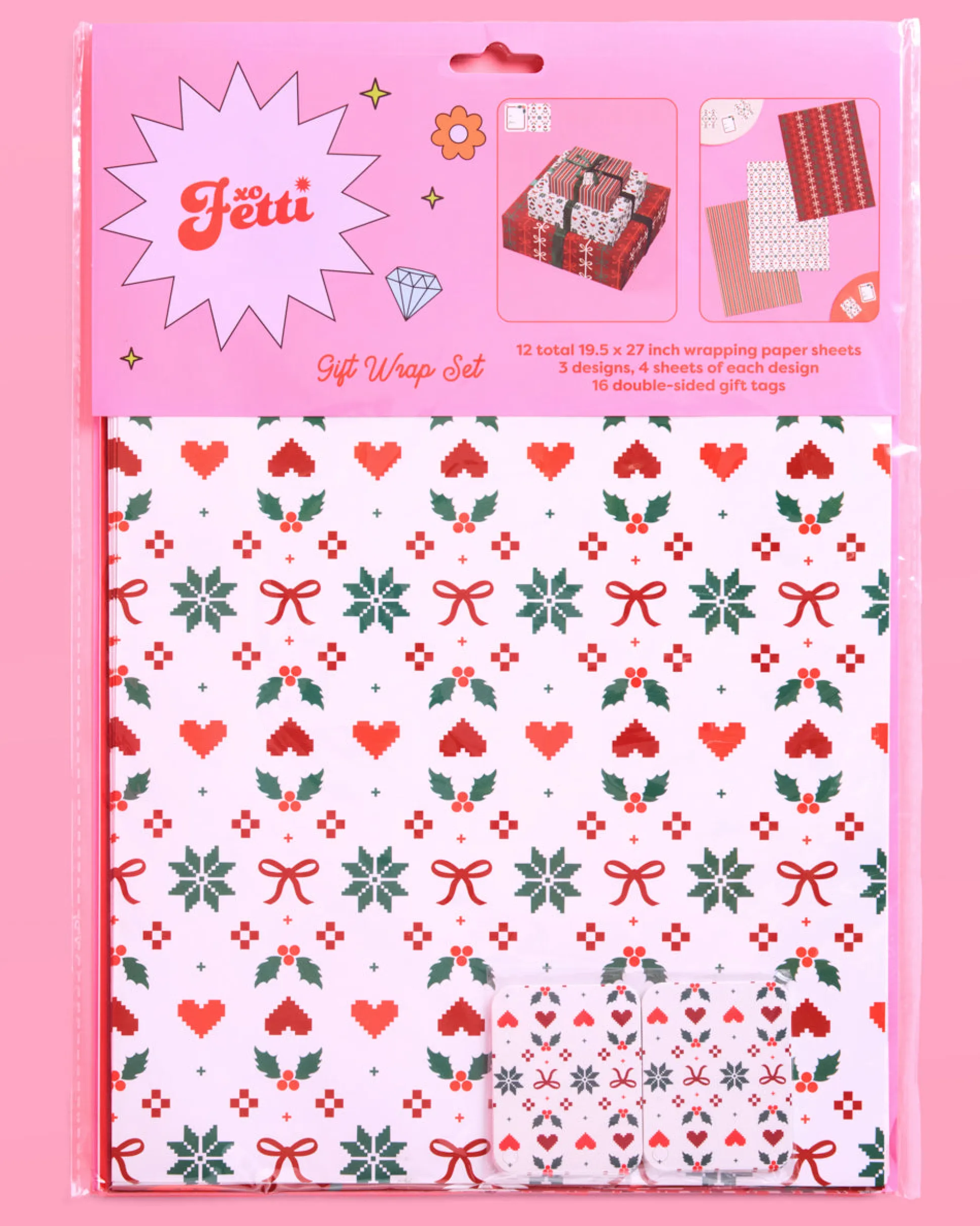 A Merry Mix Wrapping Paper Set - 12 sheets + 16 tags