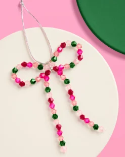 Beaded Bow Ornament Set - 6 beaded bows