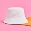 Beige Bride Bucket Hat - Embroidered Cotton Hat