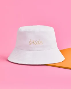 Beige Bride Bucket Hat - Embroidered Cotton Hat