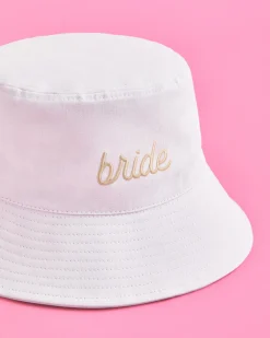 Beige Bride Bucket Hat - Embroidered Cotton Hat