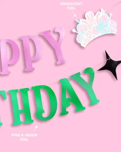 Birthday Witch Banner - pink + green foil banner