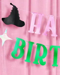 Birthday Witch Banner - pink + green foil banner