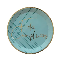 Blue Feliz Cumpleaño Dessert Plates, Pack of 8