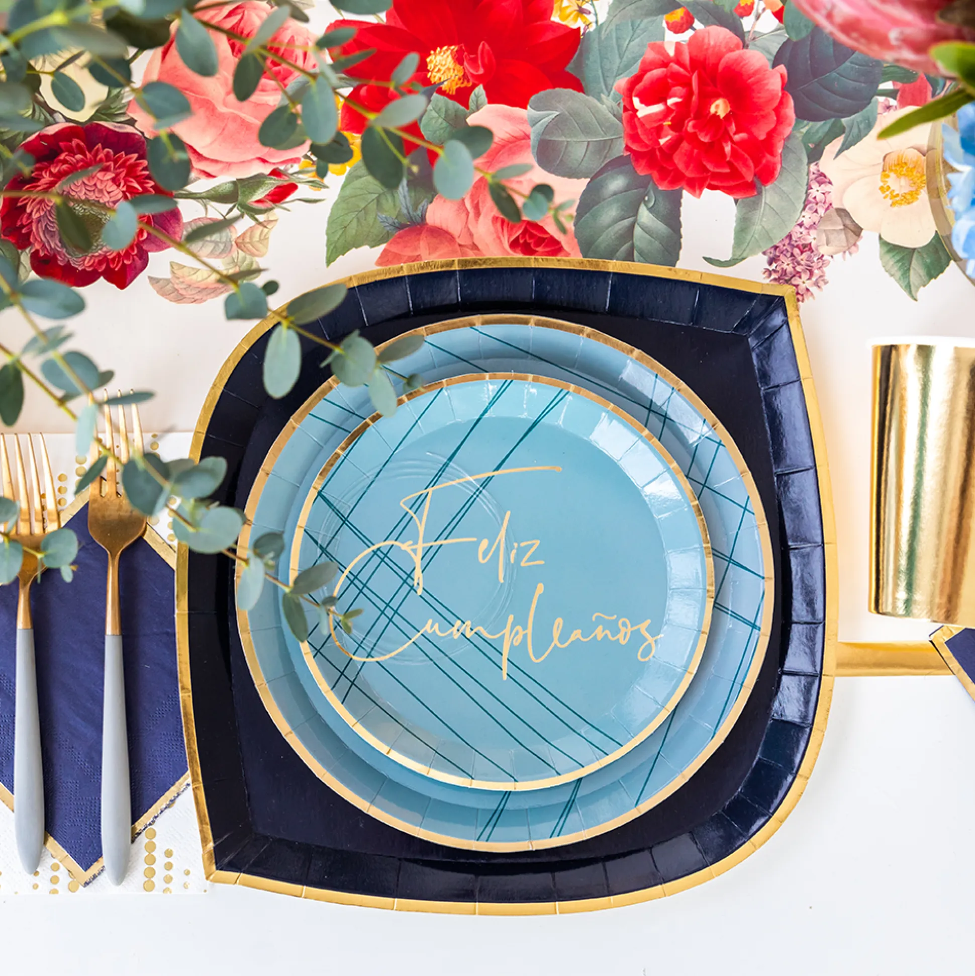 Blue Feliz Cumpleaño Dinner Plates, Pack of 8