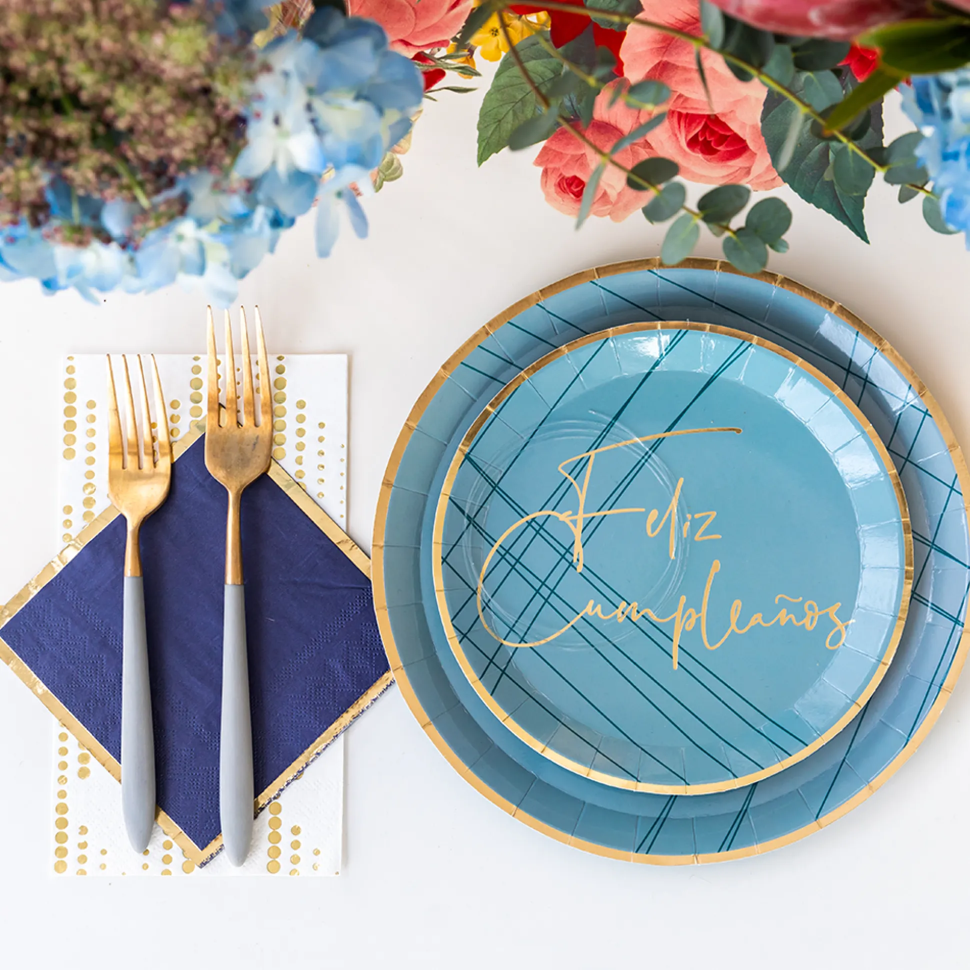 Blue Feliz Cumpleaño Dinner Plates, Pack of 8