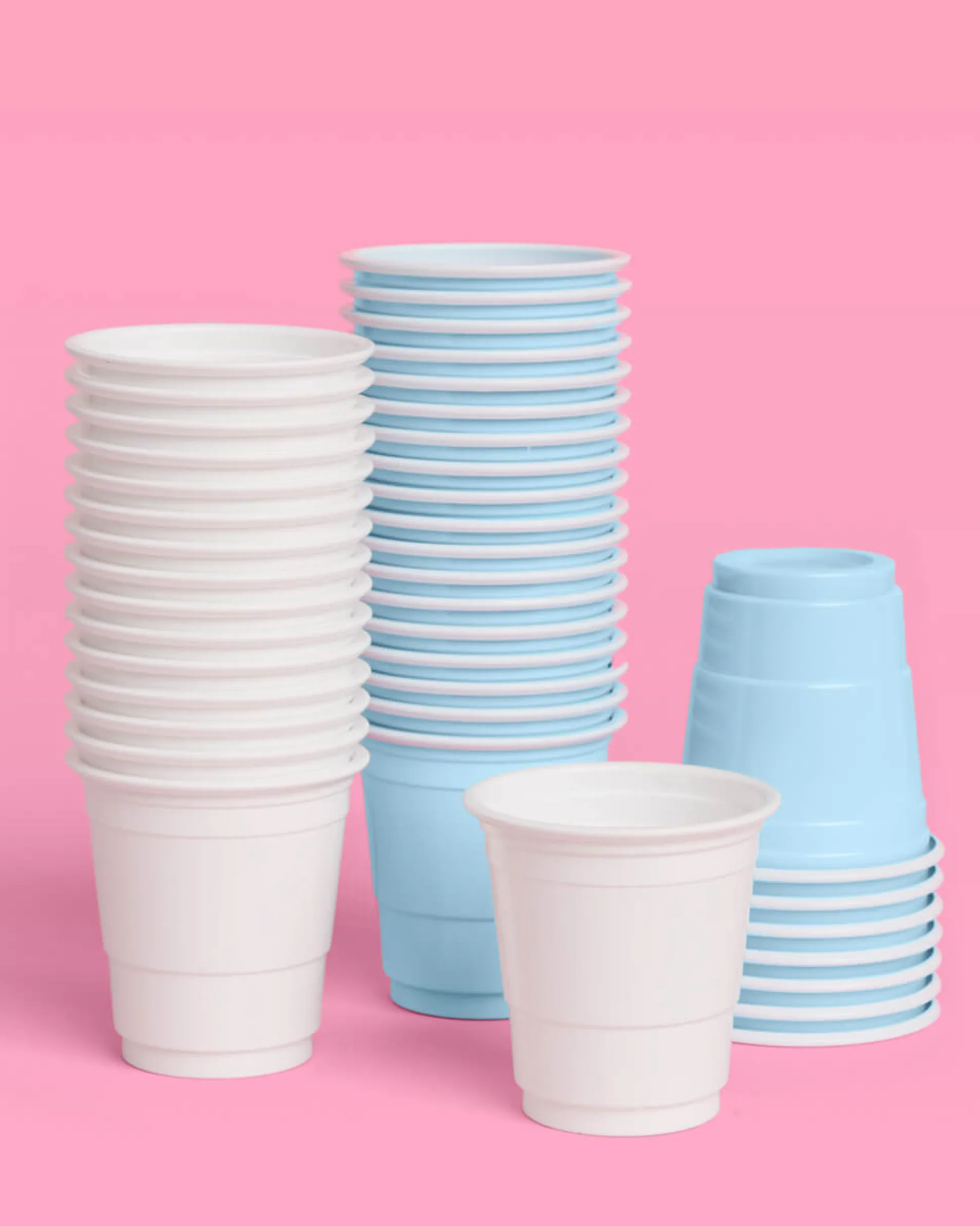 Blue + White Shot Glasses - 50 plastic shot glasses