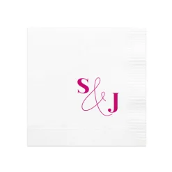 Bold & Modern Initials Personalized Napkin, Fuchsia Foil