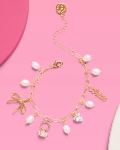 Bride Charm Bracelet - Gold, Rhinestones & Pearls