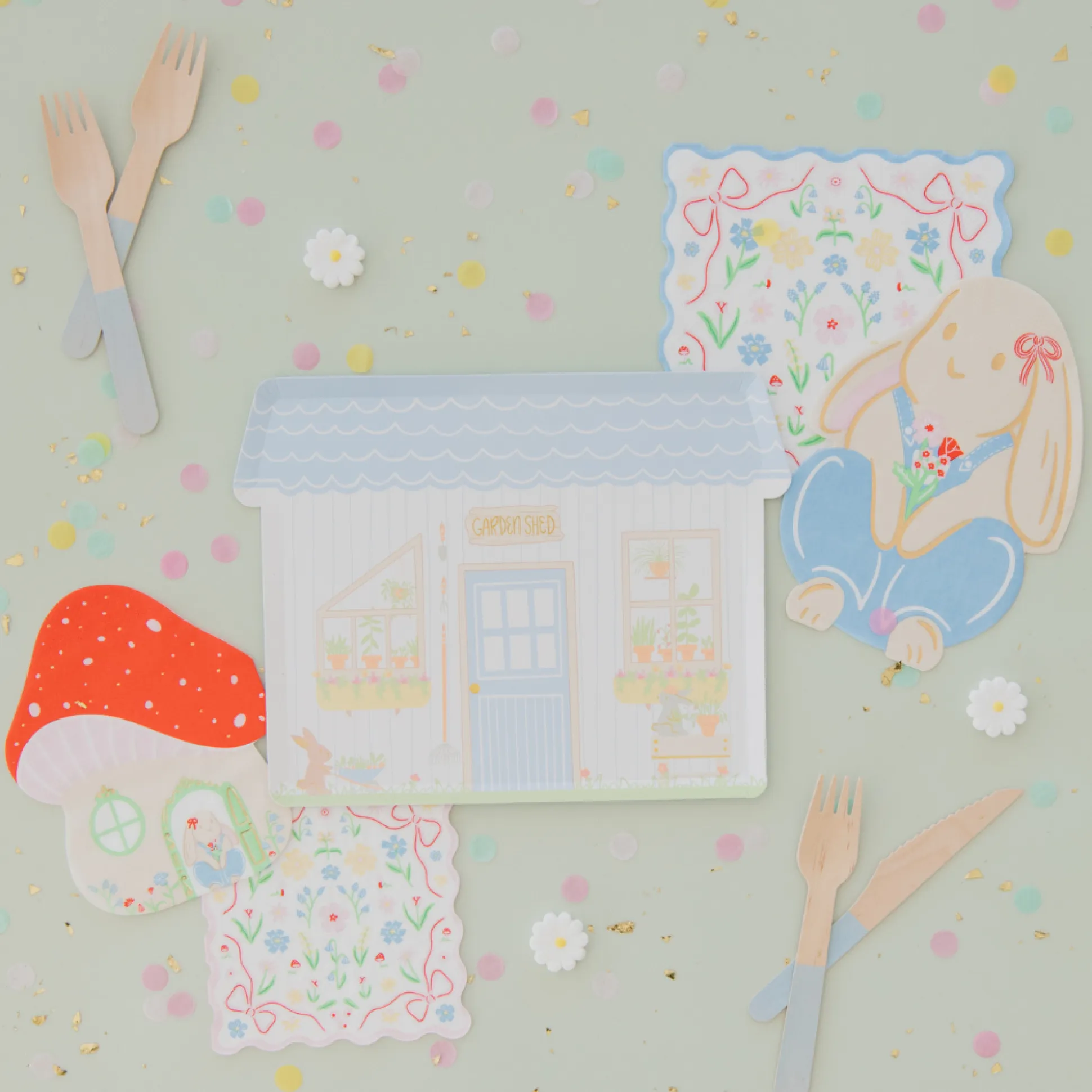 Bunnies In The Garden Overalls Bunny Large Napkins, Pack of 16