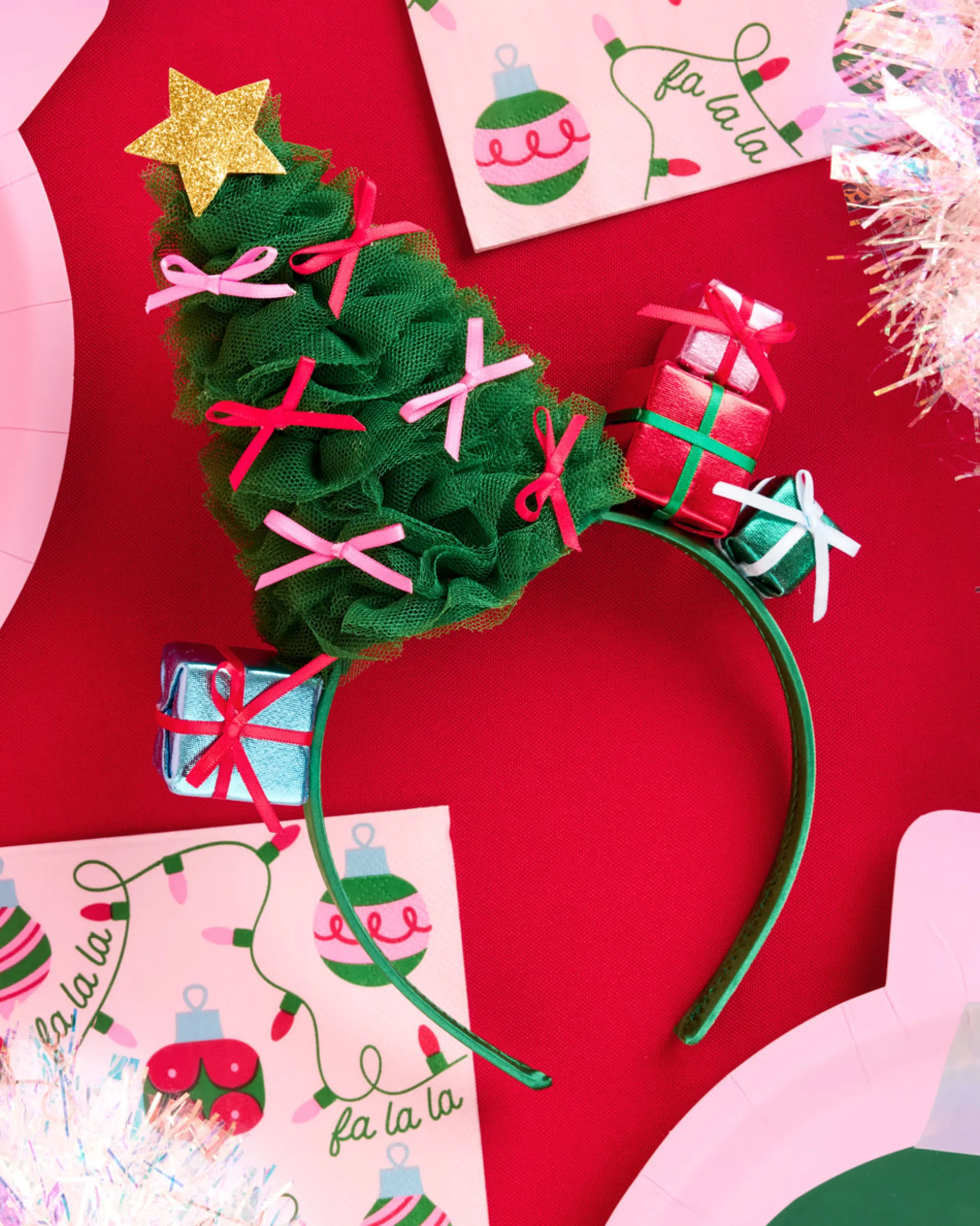 Christmas Tree Headband - green tulle headband