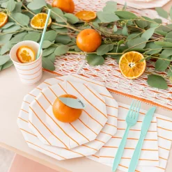 Clementine Frenchie Striped Large Plates, Pack of 8
