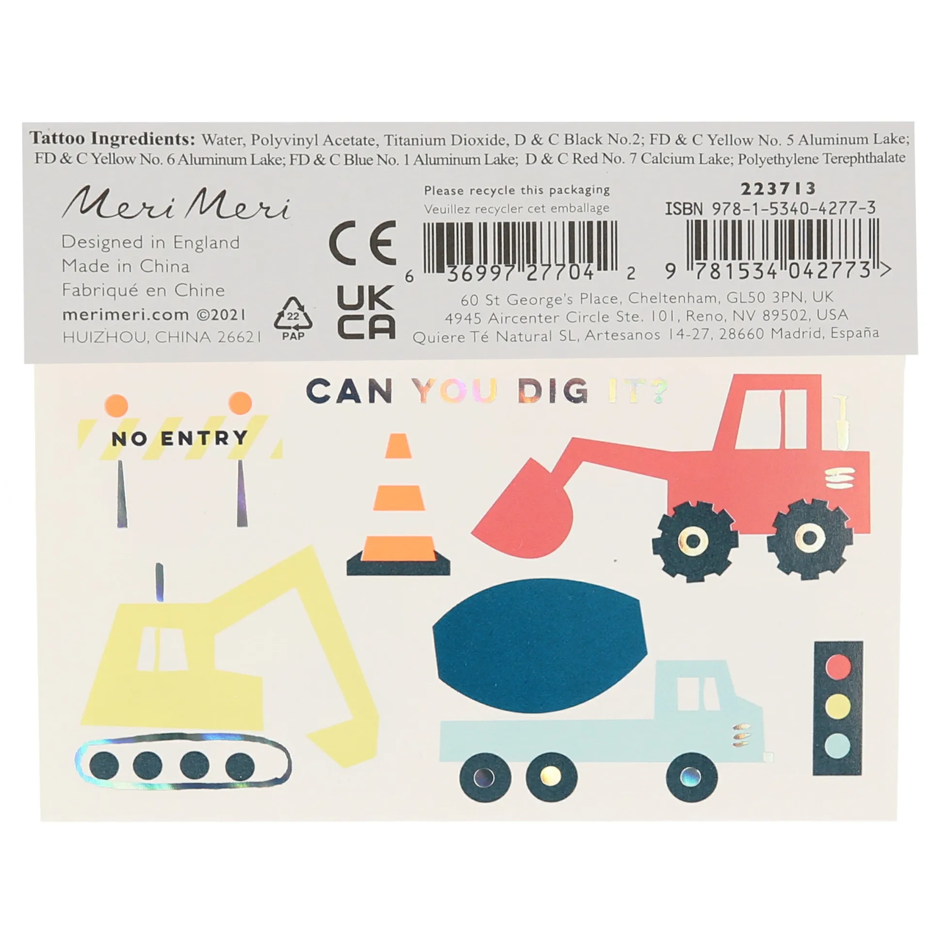 Construction Tattoos, Pack of 2 Sheets