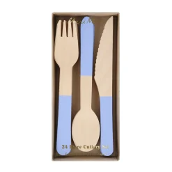 Cornflower Blue Wooden Cutlery Set, Pack of 24