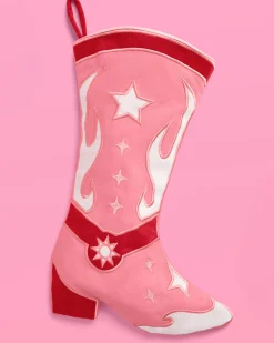Cowgirl Boot Stocking - pink and red stocking