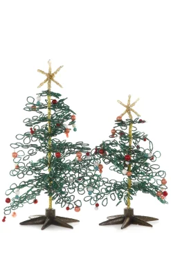 Dark Green Beaded Trees, Set of 2