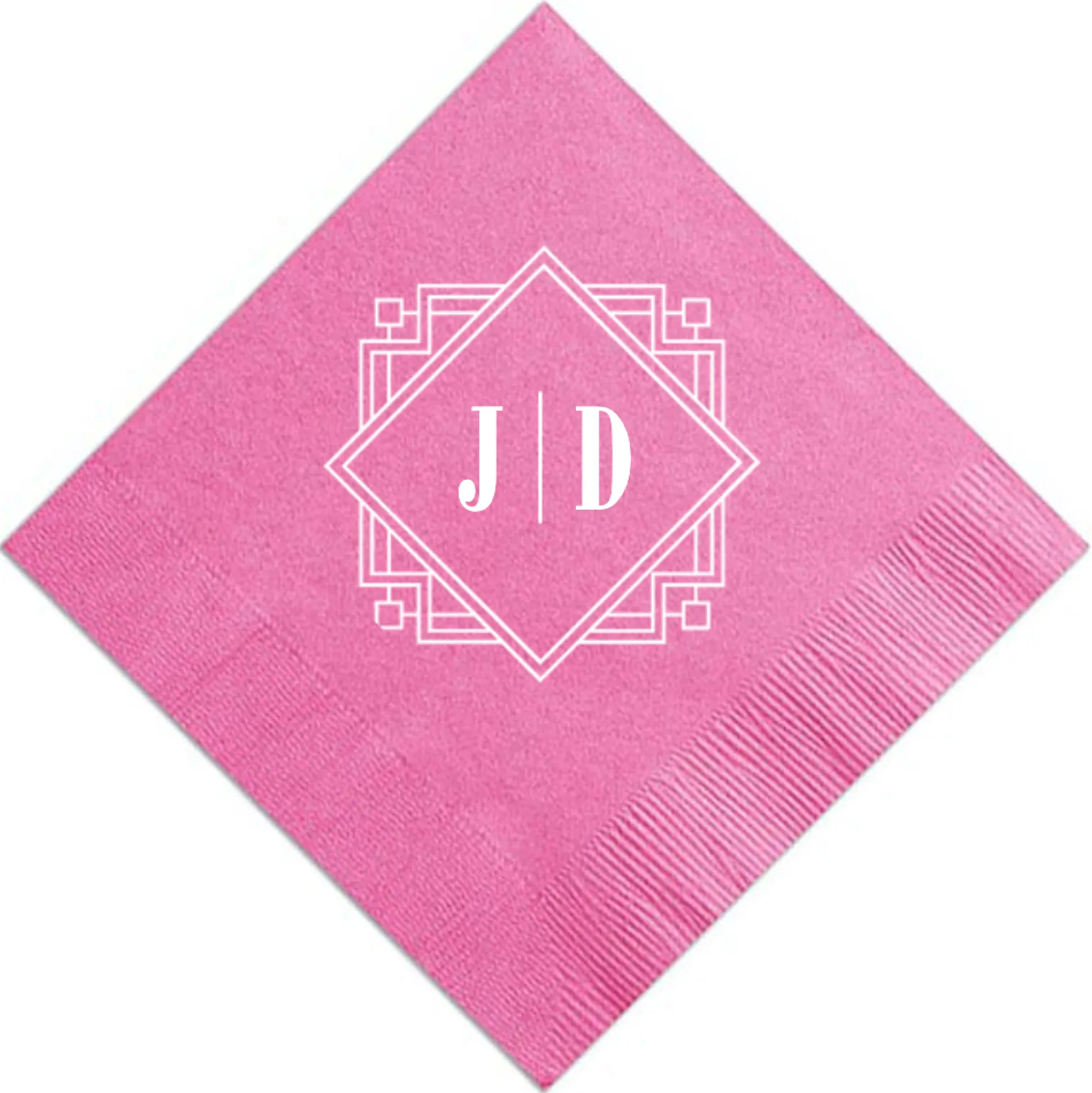 Deco Diamond Personalized Cocktail Napkin, White Foil