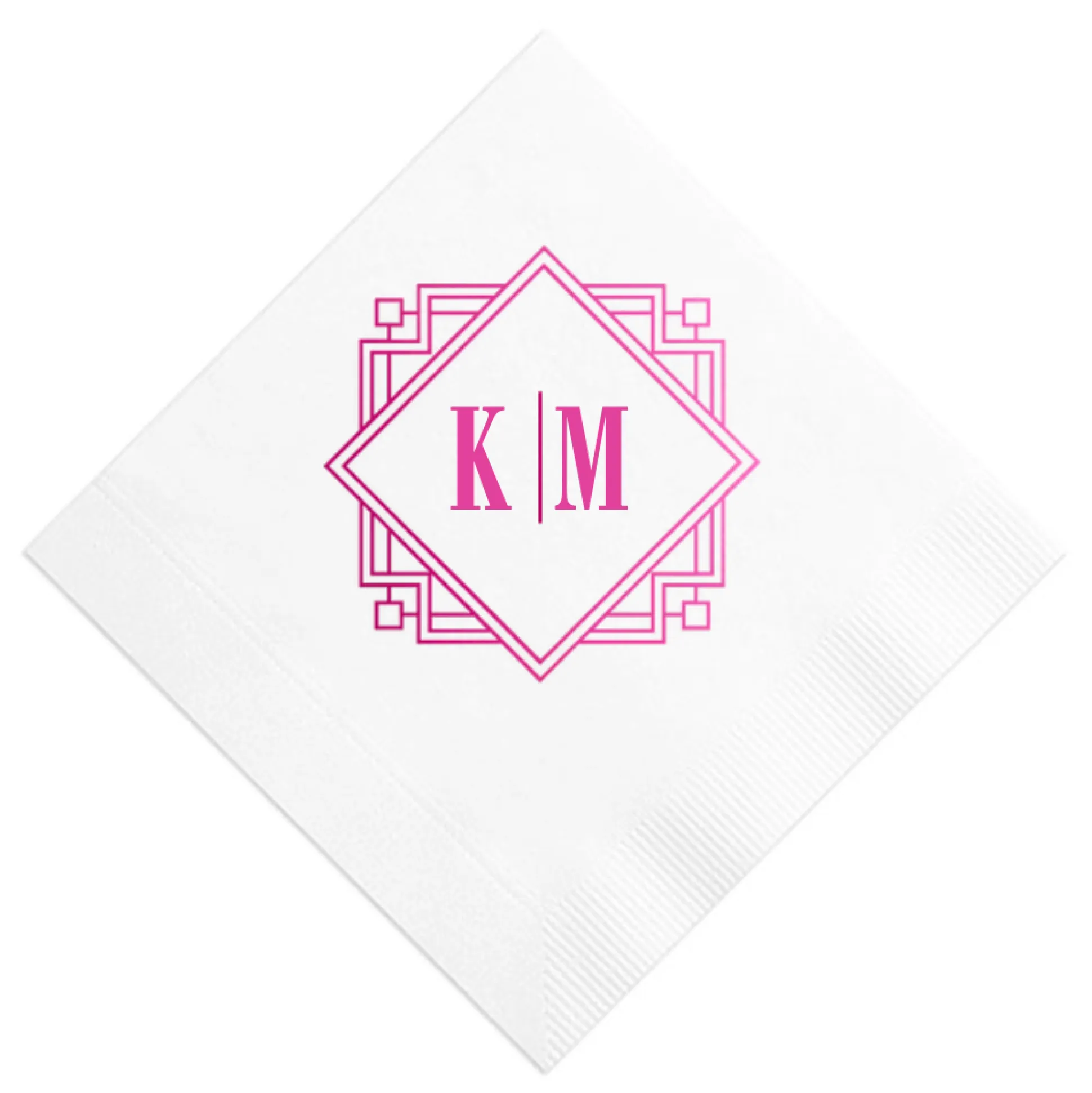 Deco Diamond Personalized Cocktail Napkin, Fuchsia Foil