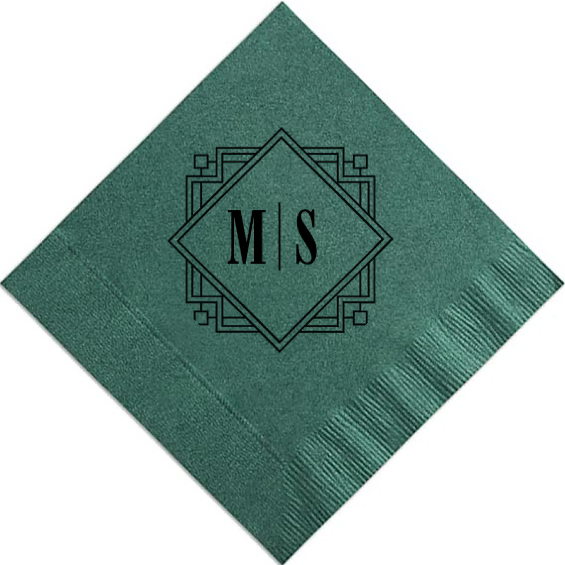 Deco Diamond Personalized Cocktail Napkin, Black Foil