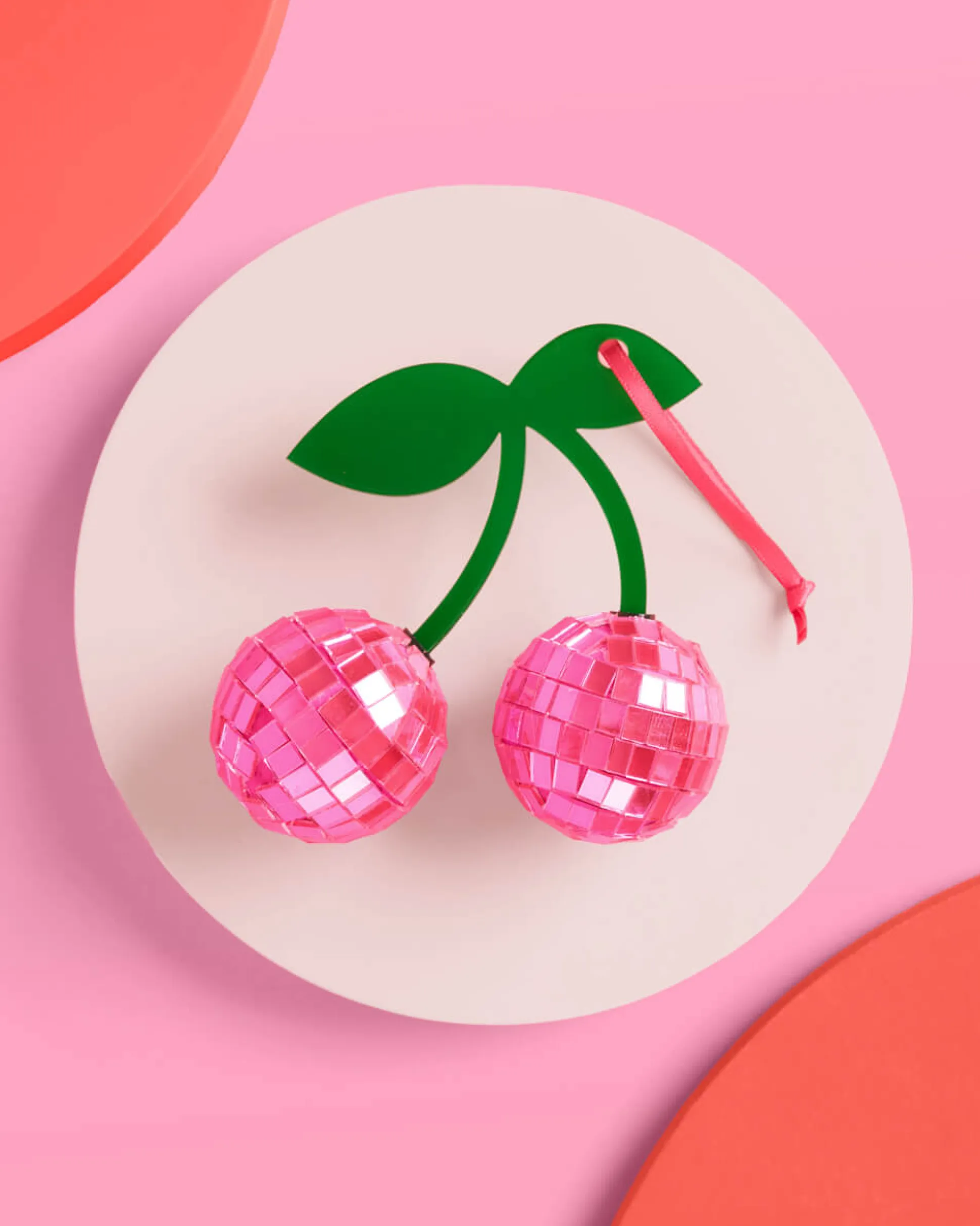 Disco Cherries Ornament - pink disco ornament
