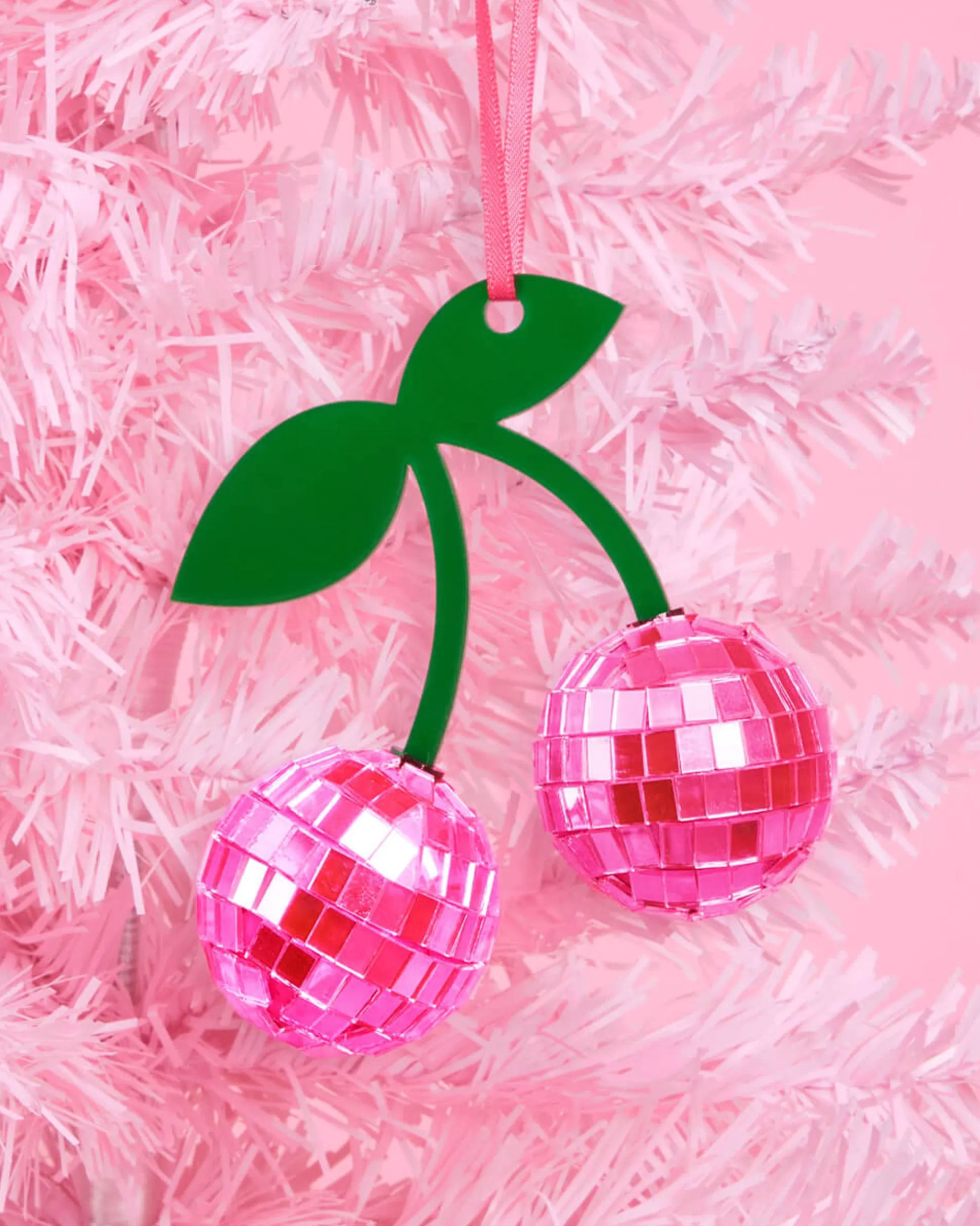 Disco Cherries Ornament - pink disco ornament
