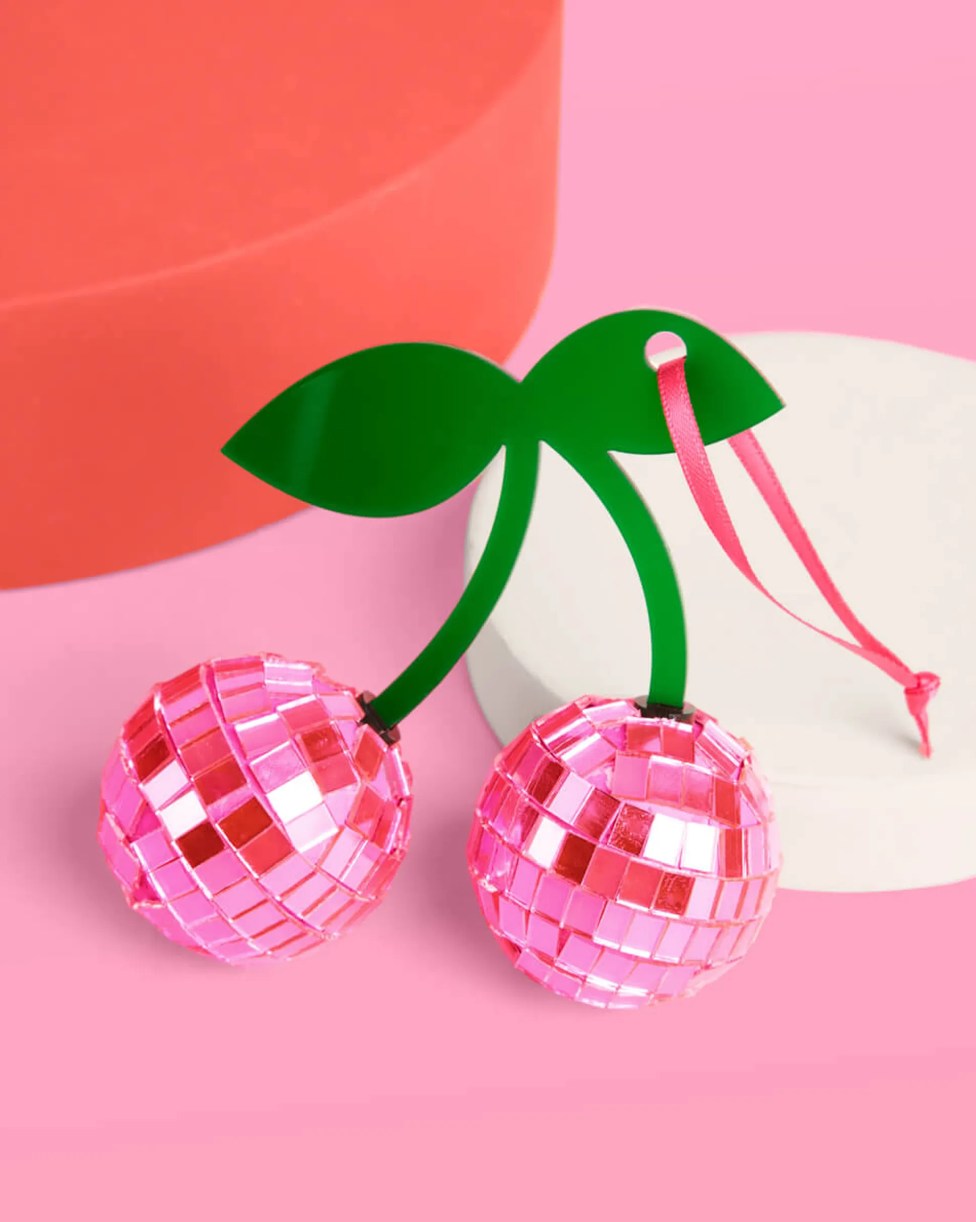 Disco Cherries Ornament - pink disco ornament