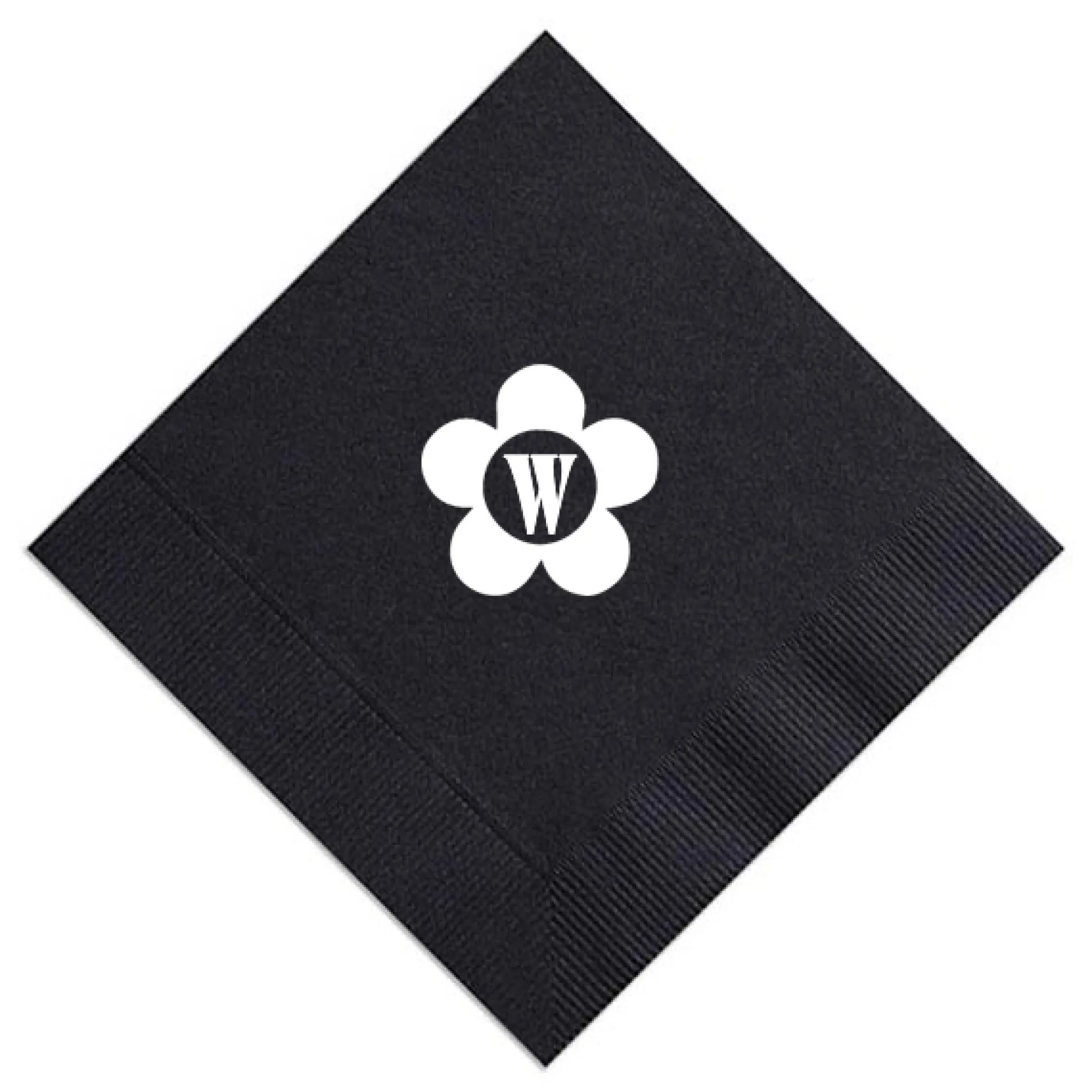 Disco Floral Initial Napkin, White Foil