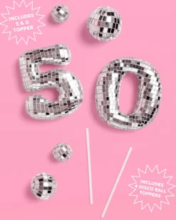 50 Disco Topper - 6 pc mirrored cake toppers