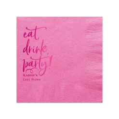 Eat, Drink, Party Cocktail Napkin, Fuchsia Foil