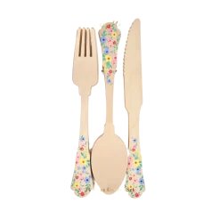 Elegant Floral Wooden Cutlery, Pack of 24
