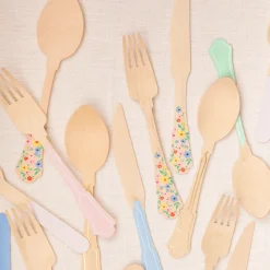 Elegant Floral Wooden Cutlery, Pack of 24