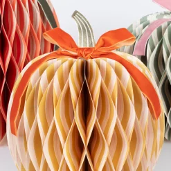Fall Stripe Paper Honeycomb Pumpkins, Pack of 3
