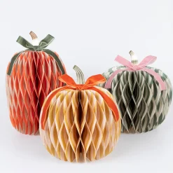 Fall Stripe Paper Honeycomb Pumpkins, Pack of 3