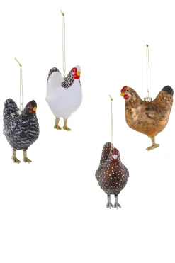 Farmhouse Hen Ornaments, Set of 8