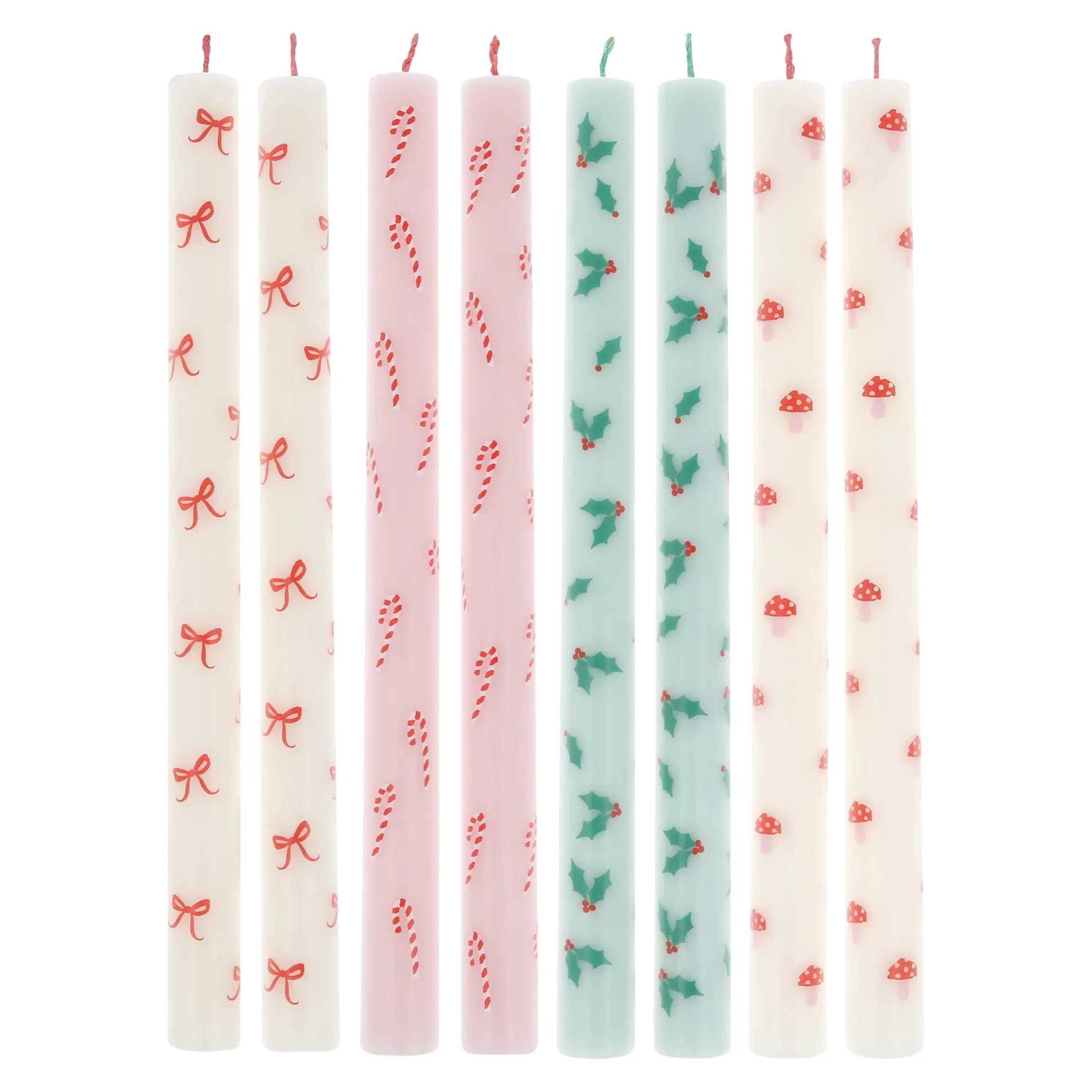 Festive Patterned Table Candles, Pack of 8