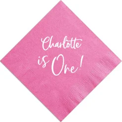 First Birthday Custom Napkin, White Foil
