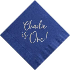 First Birthday Custom Napkin, Silver Foil