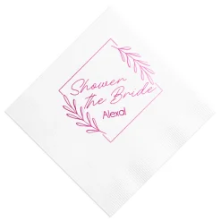 Floral Border Custom Napkin, Fuchsia Foil