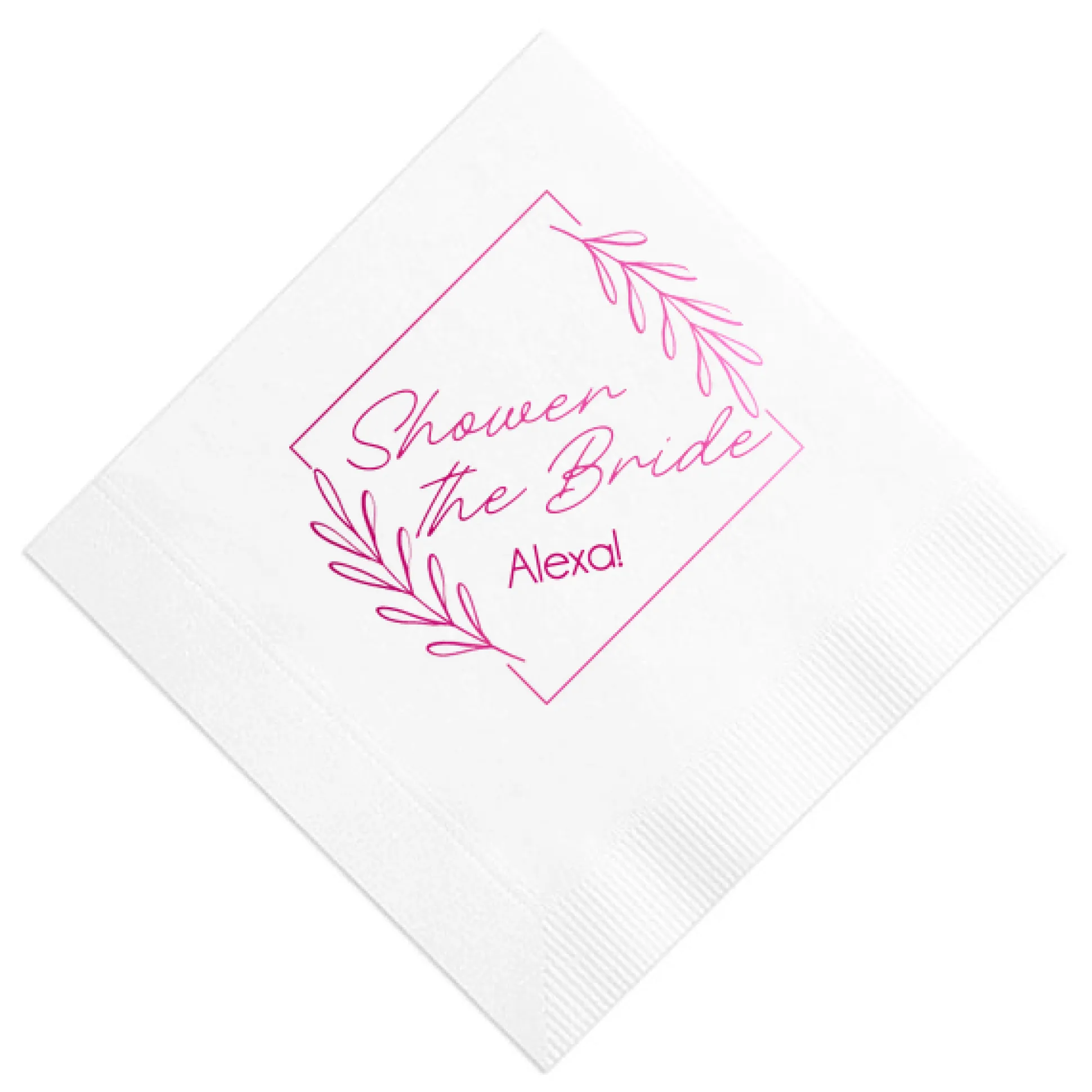 Floral Border Custom Napkin, Fuchsia Foil