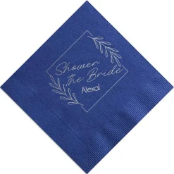 Floral Border Custom Napkin, Silver Foil