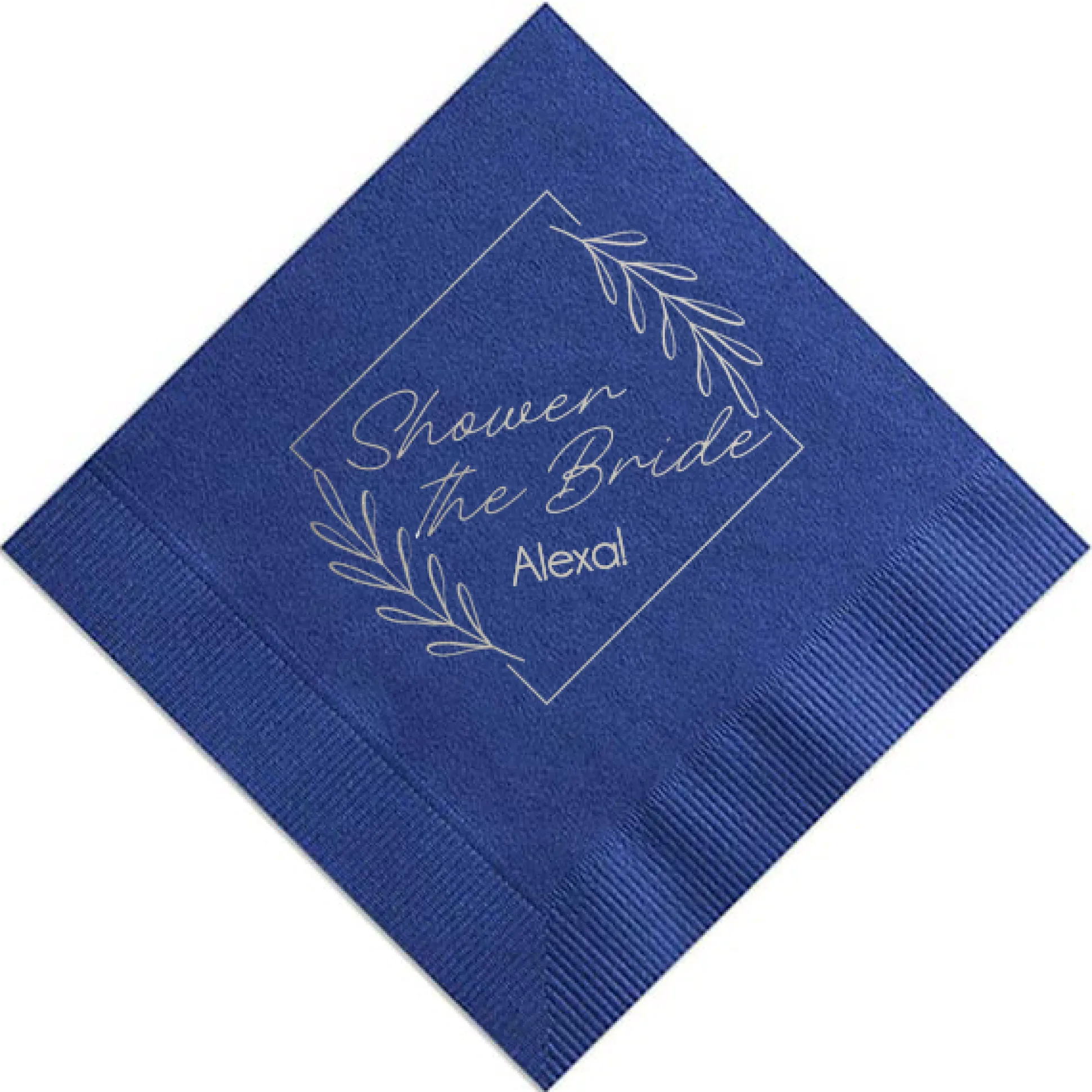 Floral Border Custom Napkin, Silver Foil