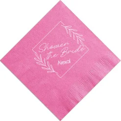 Floral Border Custom Napkin, White Foil