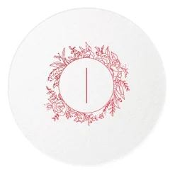 Floral Border Initials Coasters, Red Foil