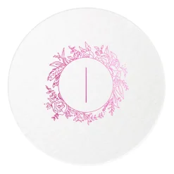 Floral Border Initials Coasters, Fuchsia Foil