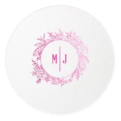 Floral Border Initials Coasters, Fuchsia Foil