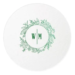 Floral Border Initials Coasters, Green Foil